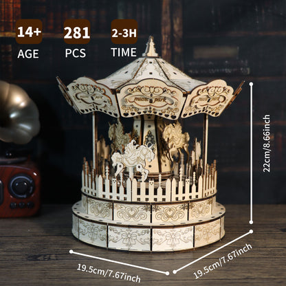 3D Wooden Puzzle Carousel Music Box