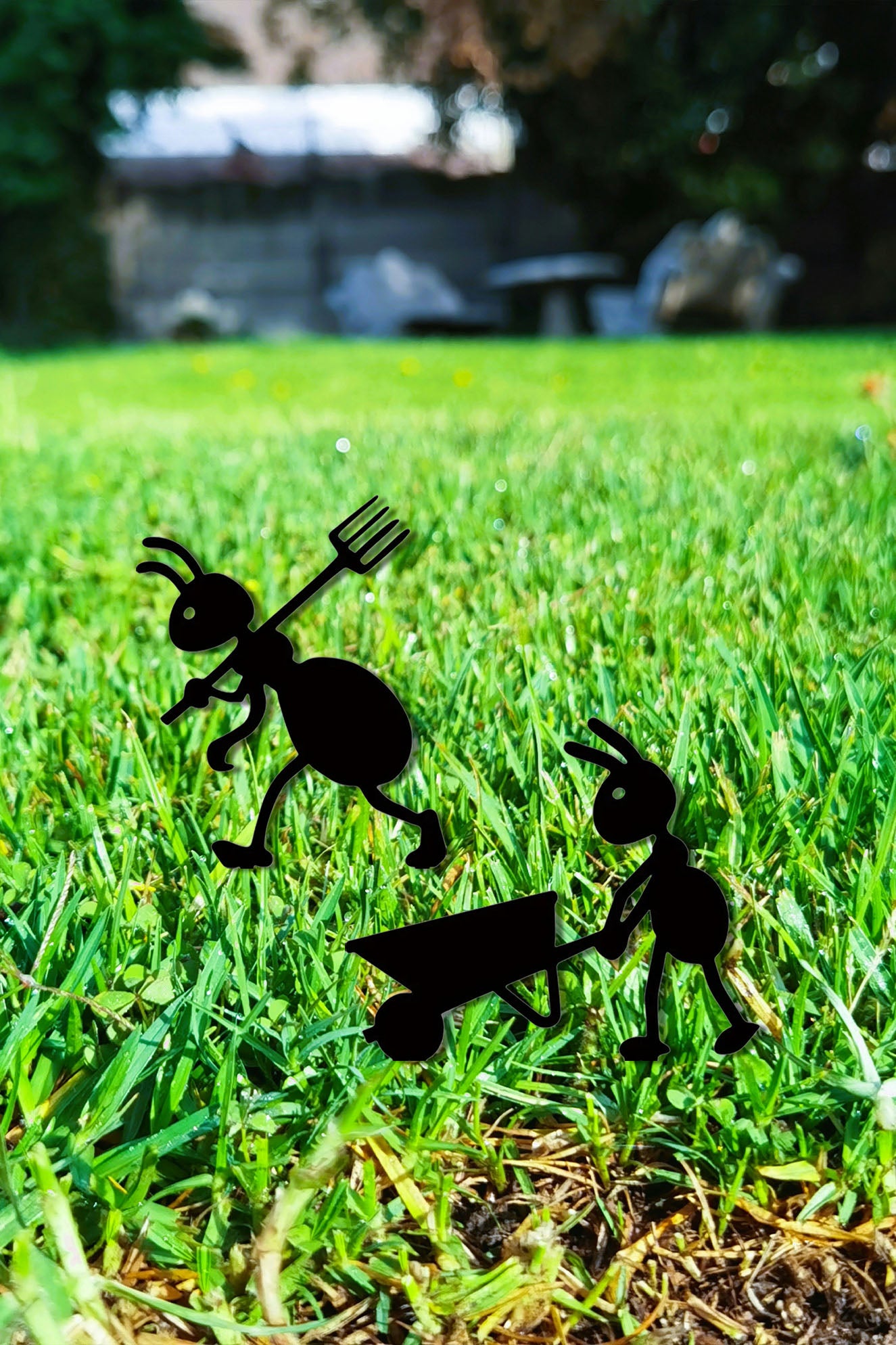 Silhouette -  Iron Ant & Pitchfork Garden Stake