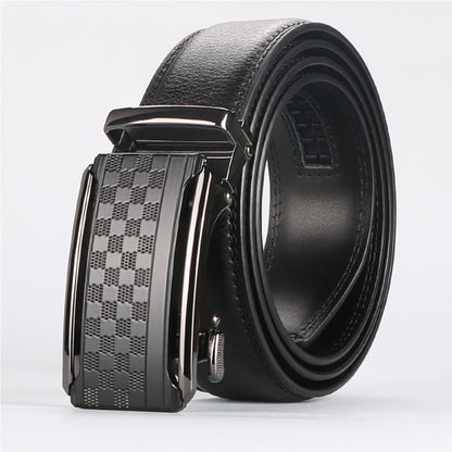 Versatile Men's Ratchet Leather Belt - small checker pattern