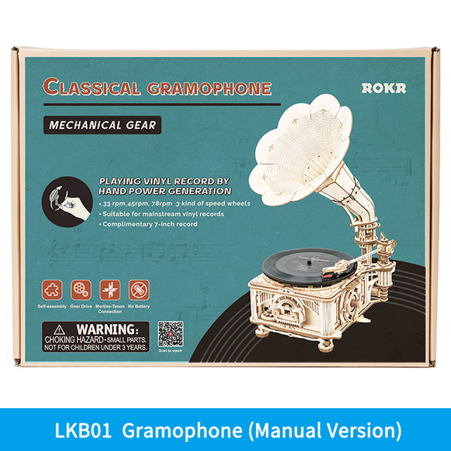 3D Wooden Puzzle DIY Kits -  424pc Hand Crank Gramophone