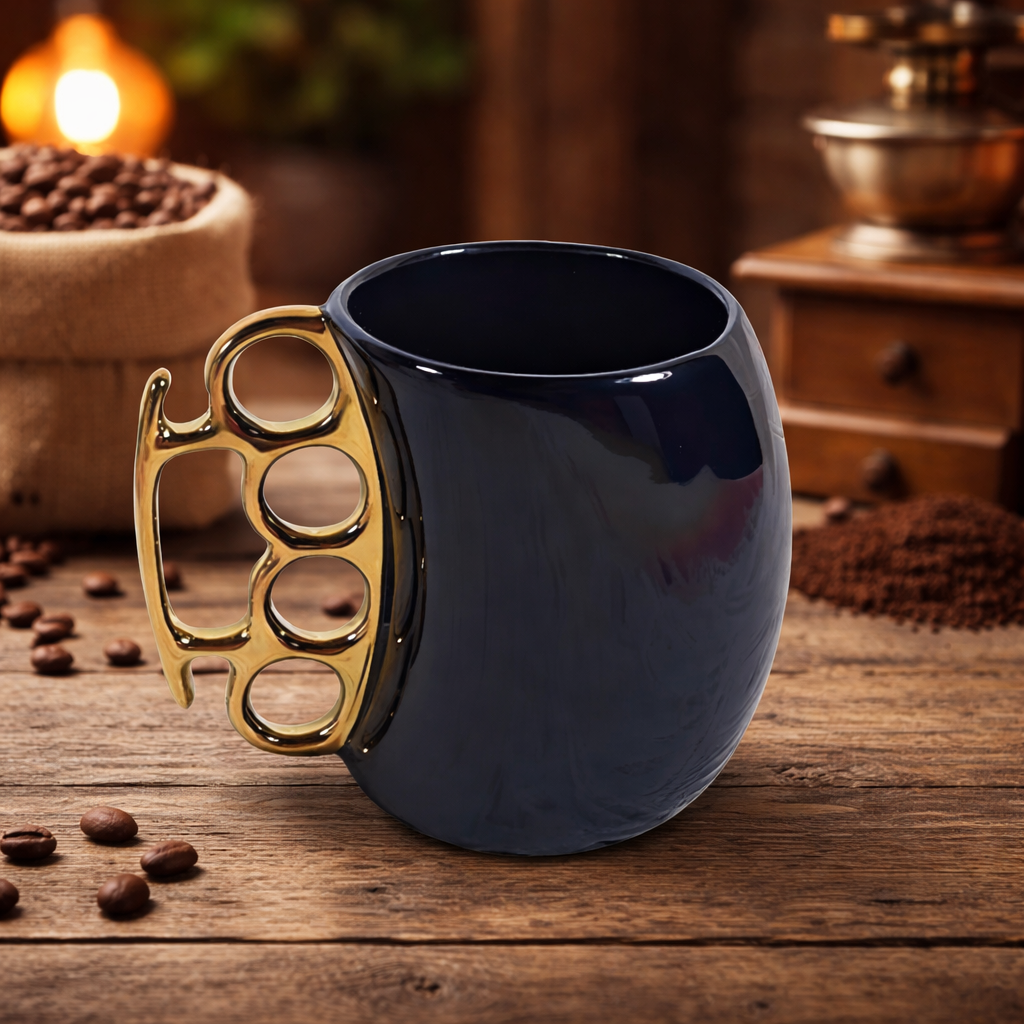 Novelty Ceramic Mug - Brass Knuckle Handle