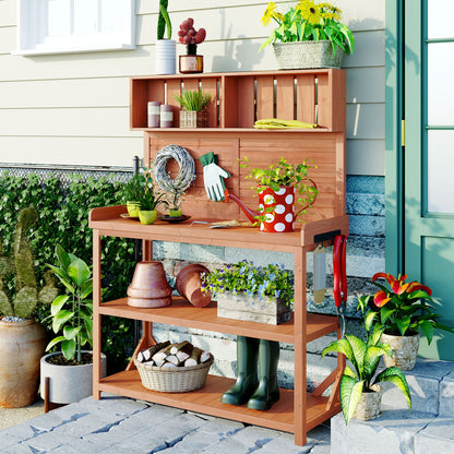 65" Large Wooden Farmhouse Potting Bench