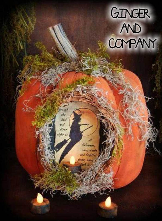 Grungy Carved Pumpkin With Vintage Witch Image EPATTERN F007 - Shop Jobie