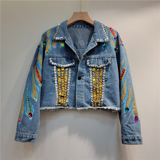 Handmade Nail Bead Western-style Denim Jacket