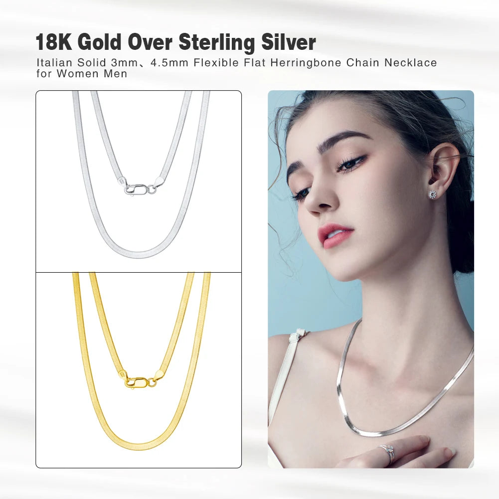 Genuine Solid 925S Italian 4.5mm Herringbone Chain Necklace