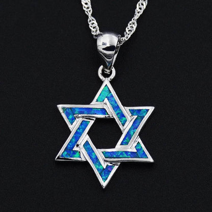 925S Star of David Blue Fire Opal Necklace - Shop Jobie