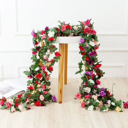 Silk Flower Garland Vine - 98" - 45 Head Diamond Rose Flowers