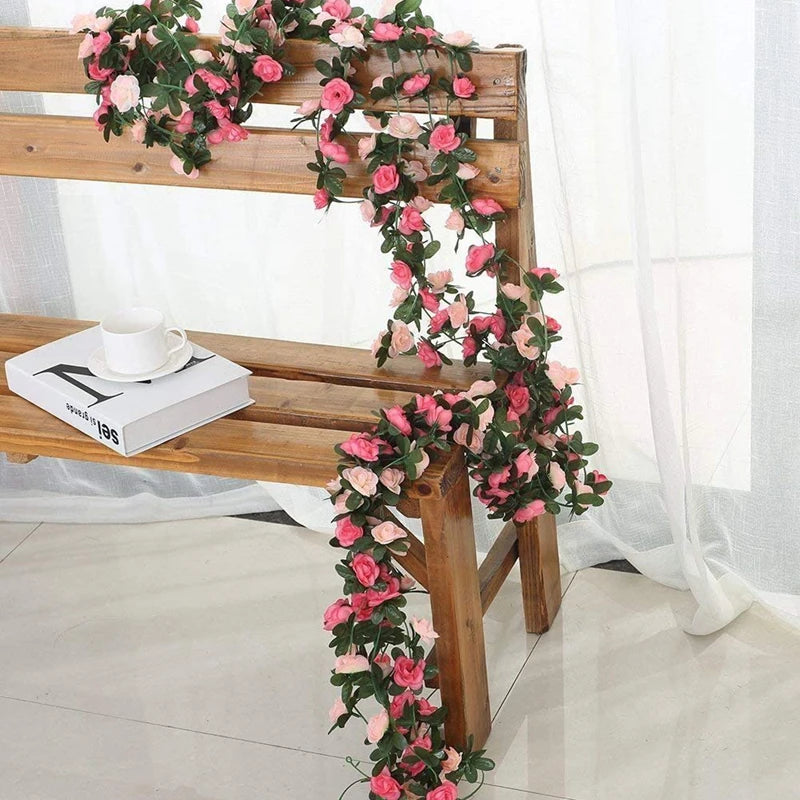 Silk Flower Garland Vine - 98" - 45 Head Diamond Rose Flowers
