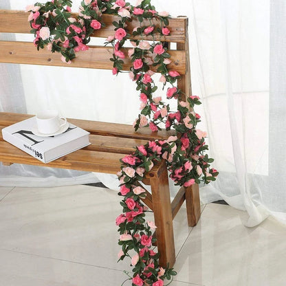 Silk Flower Garland Vine - 98" - 45 Head Diamond Rose Flowers
