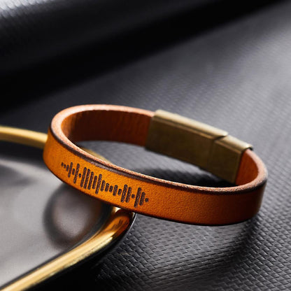 Custom Engraved Music Code Leather Bracelet