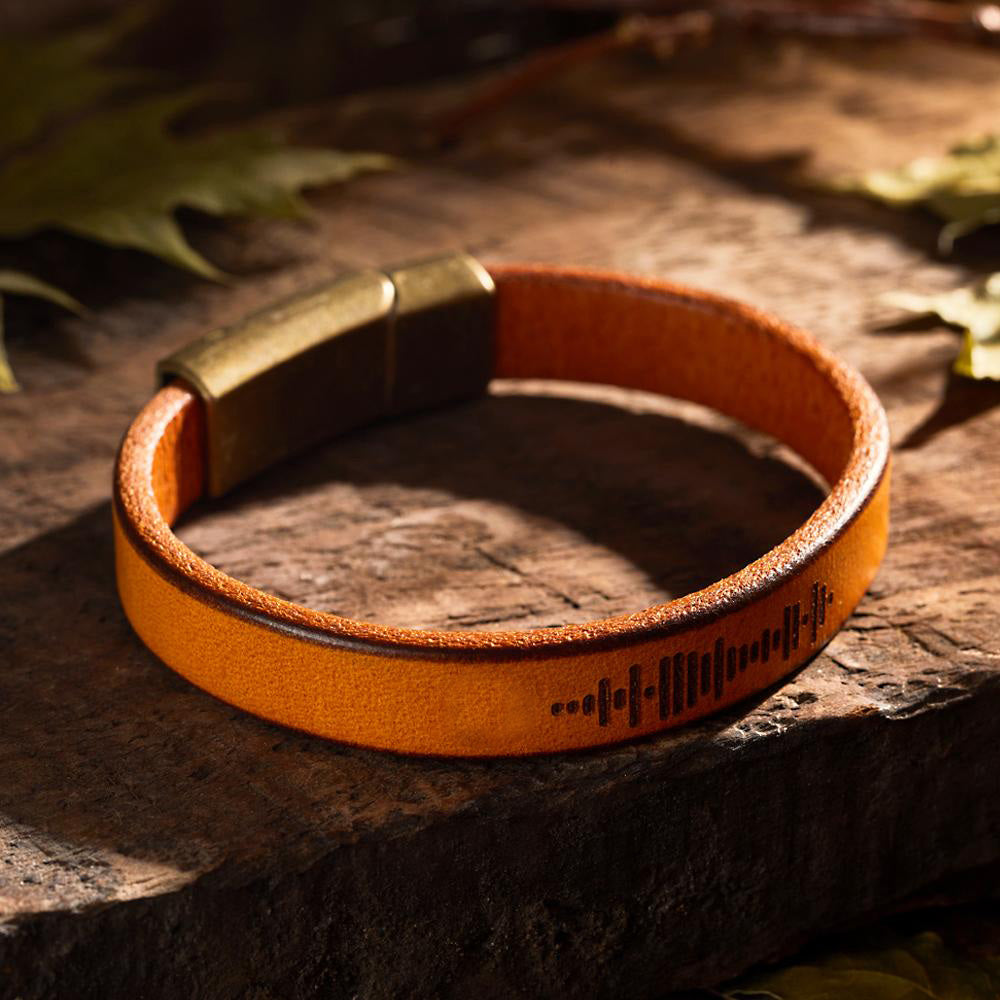 Custom Engraved Music Code Leather Bracelet