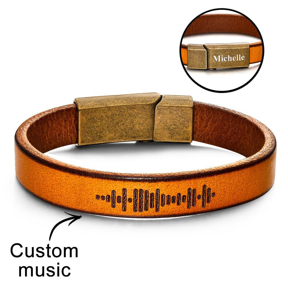 Custom Engraved Music Code Leather Bracelet