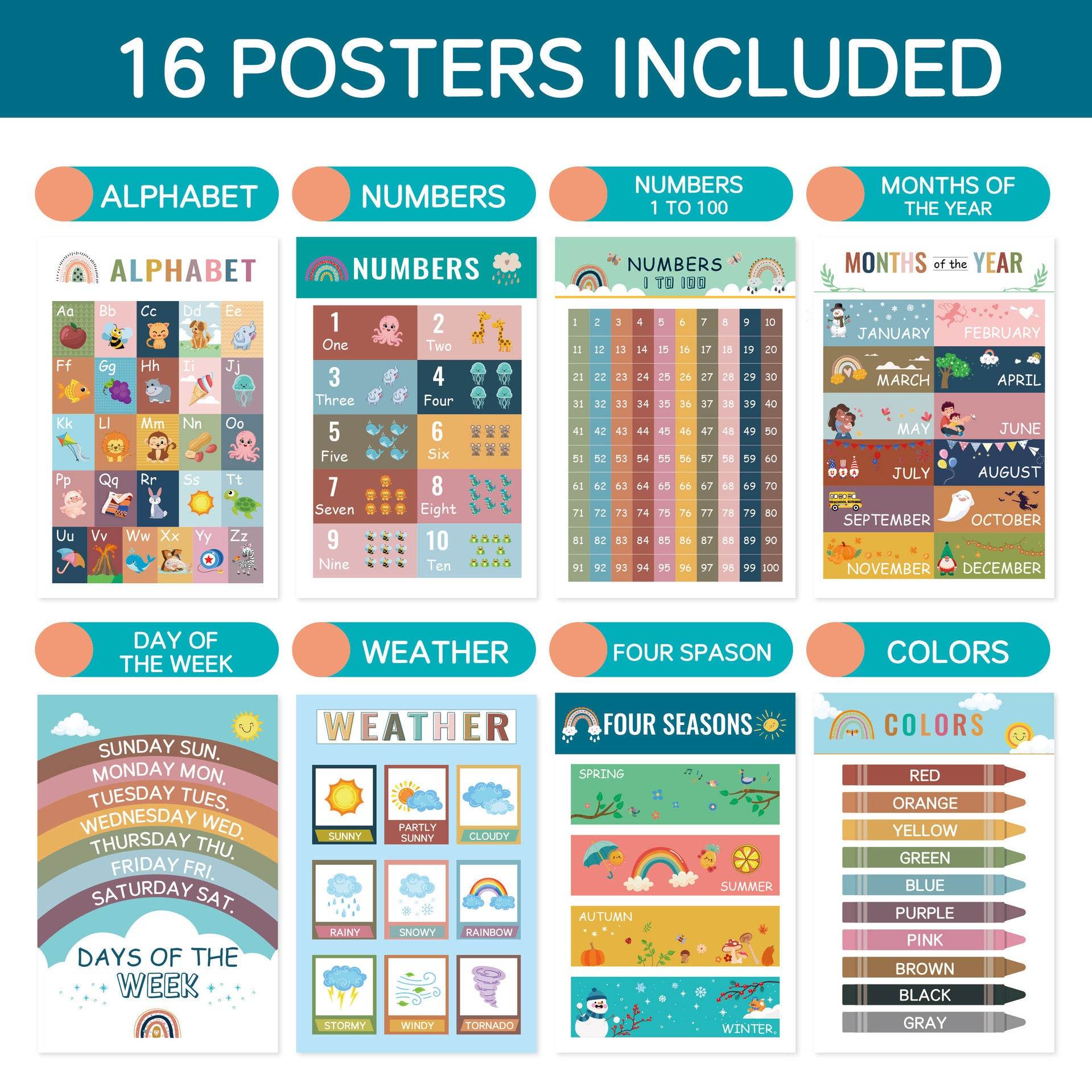 Early Education - Bohemian Style 16 Sheet Poster Sets - Shop Jobie