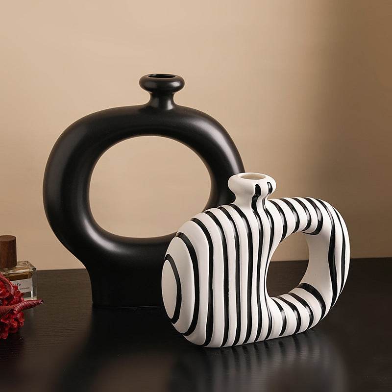 Artful Retro Black & White Striped Ceramic Vases - Shop Jobie