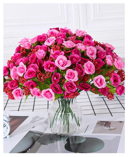 Silk Flower Bouquet - 7 Fork 21 Head Diamond Rose Flower