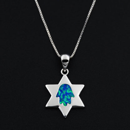 925S Star of David Blue Fire Opal Necklace - Shop Jobie