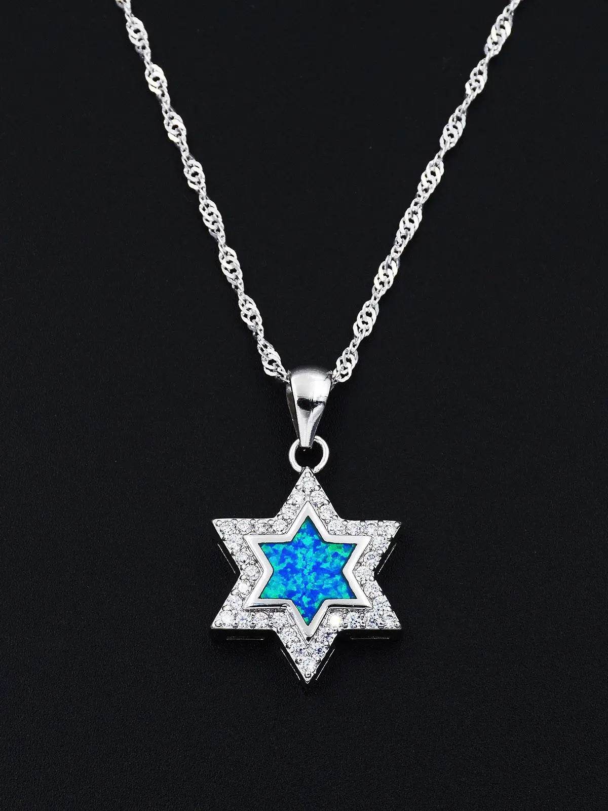 925S Star of David Blue Fire Opal Necklace - Shop Jobie