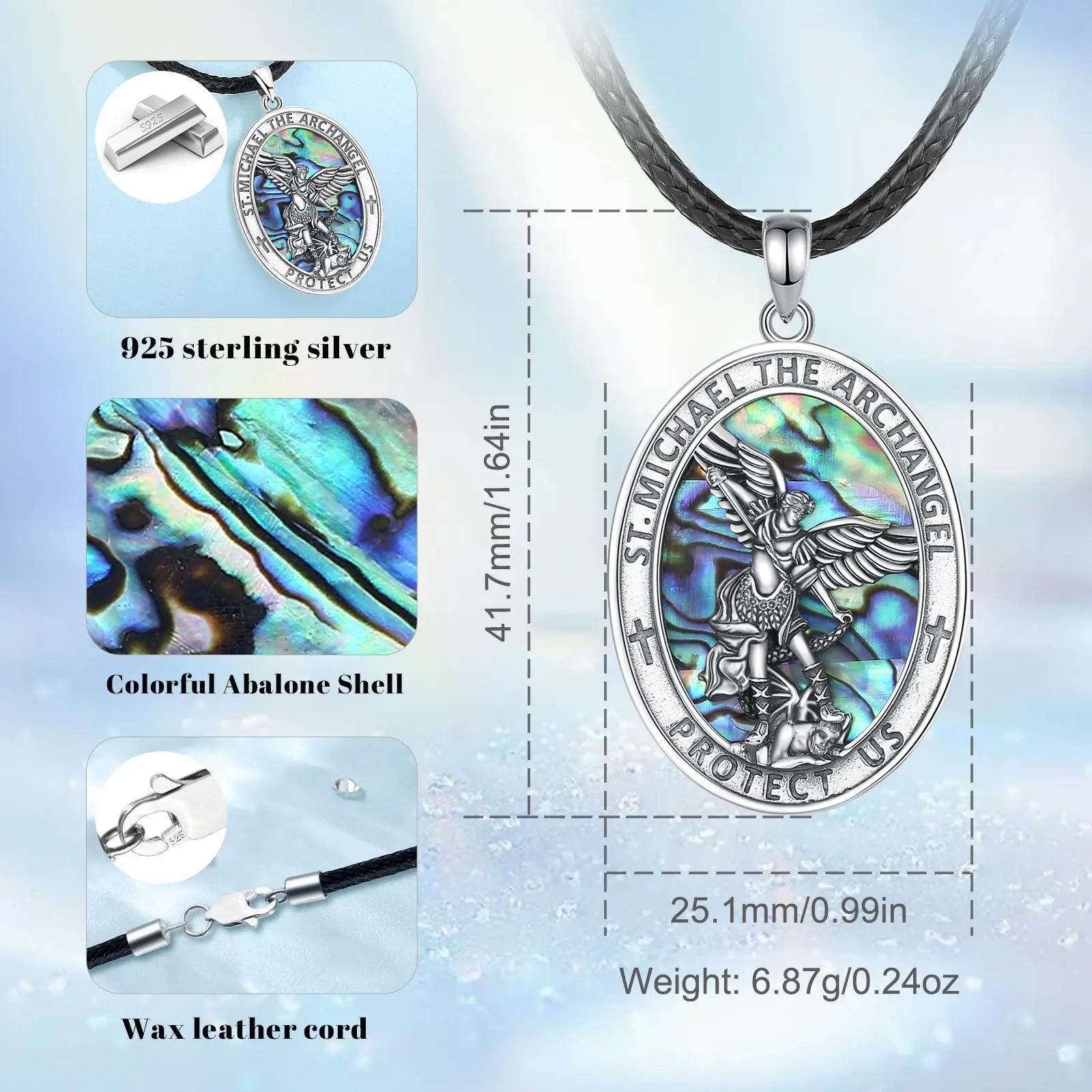 925S St.Michael Archangel Necklace w/Abalone Shell - Shop Jobie