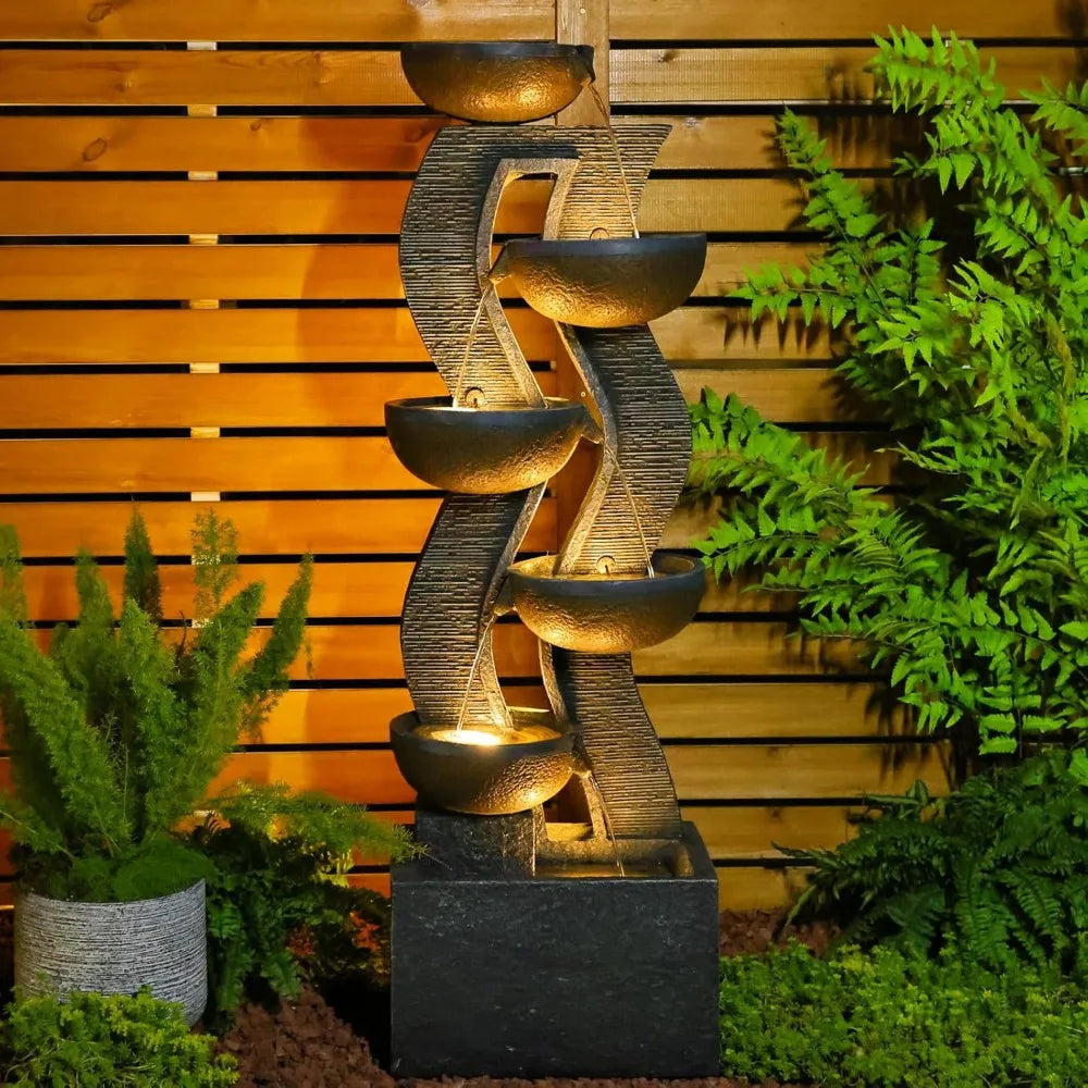 Garden Fountain w/Illuminated Waterfall