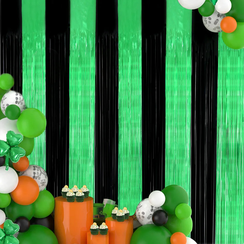 Versatile Black Green Metallic Fringe Backdrop Curtain