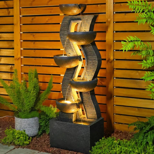 Garden Fountain w/Illuminated Waterfall