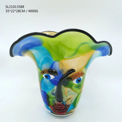 Murano-Style Art Glass Face Vase