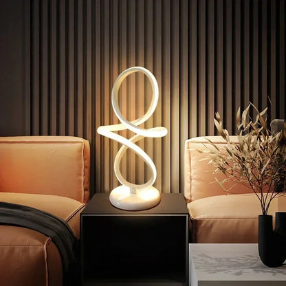 Modern Chrome Plated High Polished LED Table Lamp - Twisted Lines