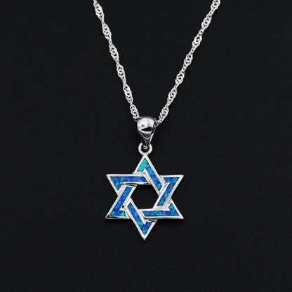 925S Star of David Blue Fire Opal Necklace - Shop Jobie