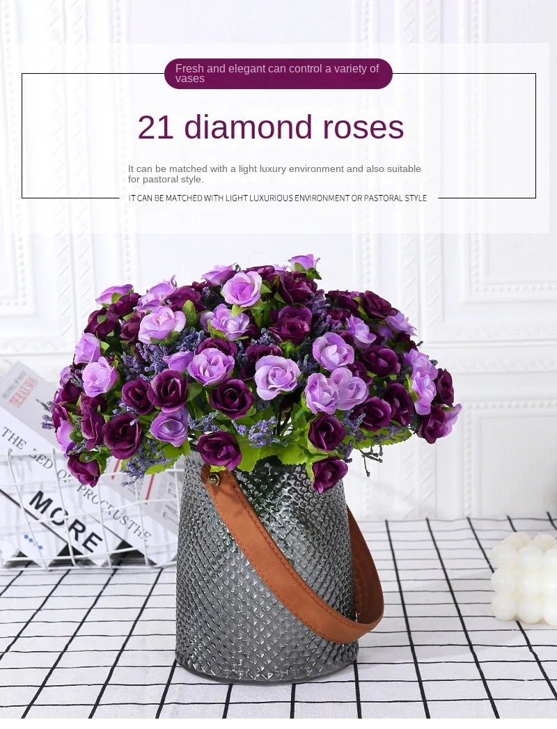 Silk Flower Bouquet - 7 Fork 21 Head Diamond Rose Flower