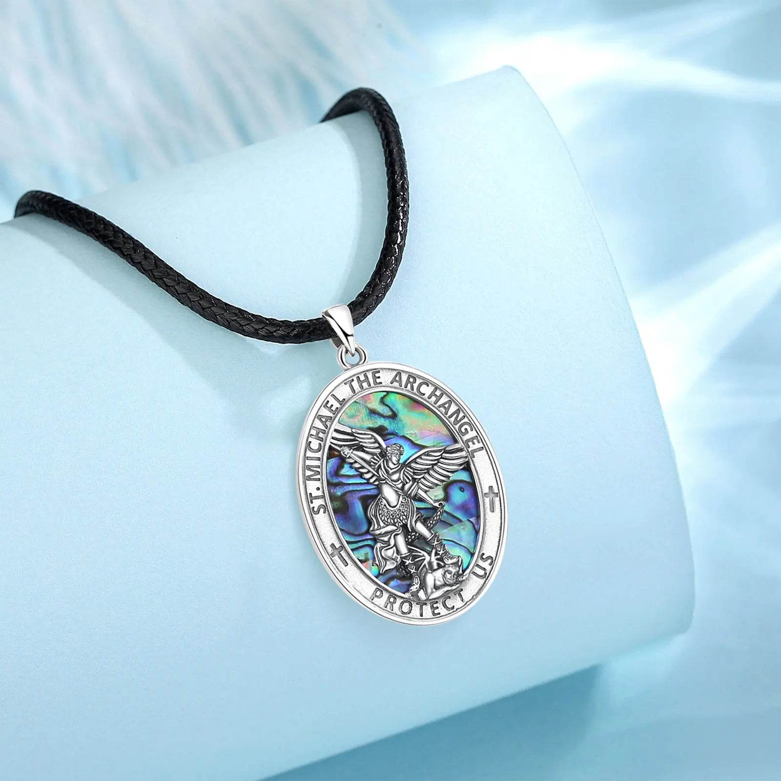925S St.Michael Archangel Necklace w/Abalone Shell - Shop Jobie