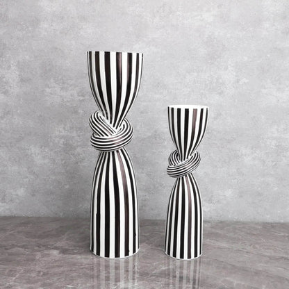 Black and White Striped Twisted Rope Knot Candle Stand - Shop Jobie
