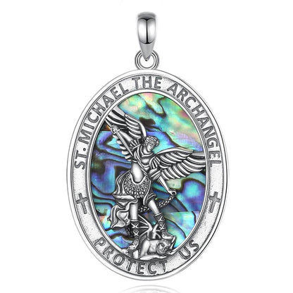 925S St.Michael Archangel Necklace w/Abalone Shell - Shop Jobie