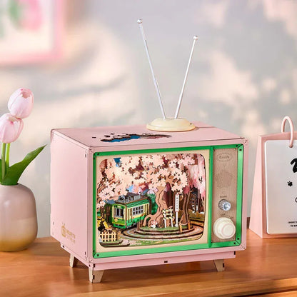 3D Wooden Puzzle DIY Kits - 283pc Sakura Dreamy Retro TV w/Lights