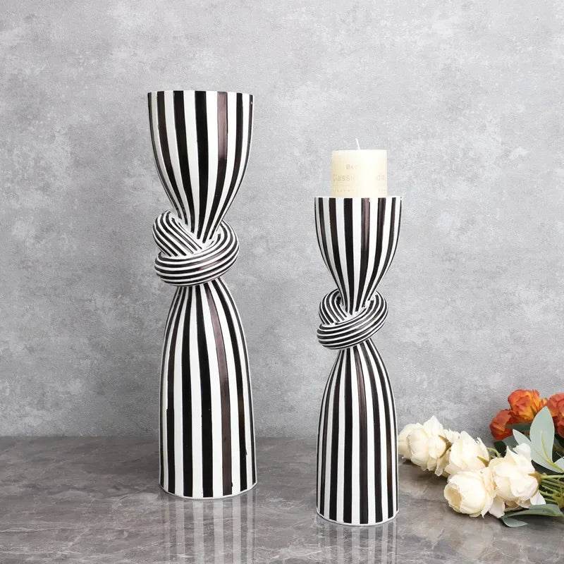 Black and White Striped Twisted Rope Knot Candle Stand - Shop Jobie