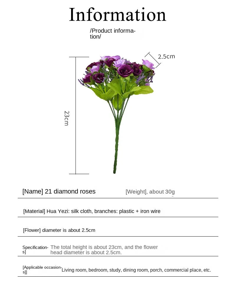 Silk Flower Bouquet - 7 Fork 21 Head Diamond Rose Flower