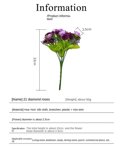 Silk Flower Bouquet - 7 Fork 21 Head Diamond Rose Flower