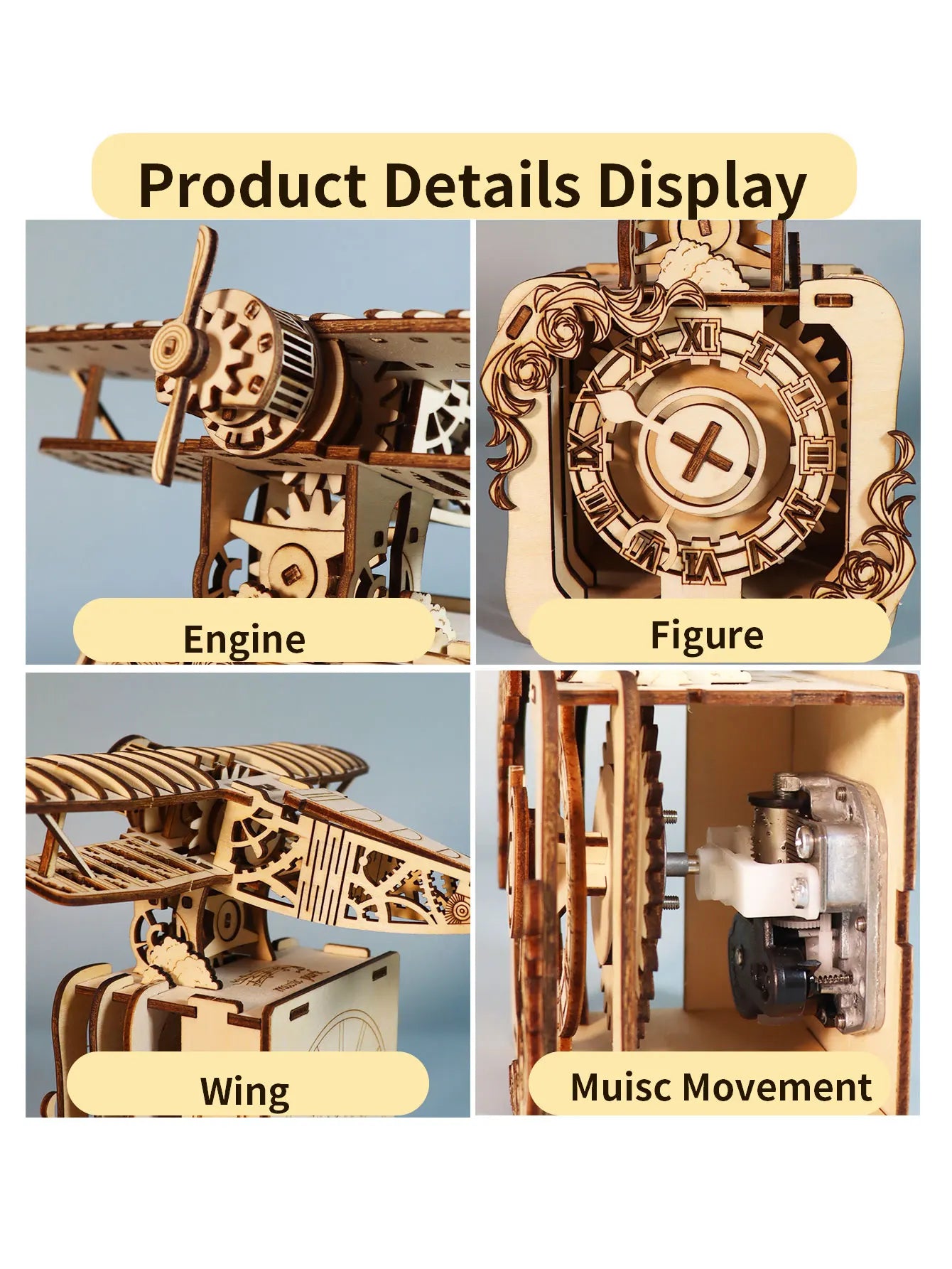 3D Wooden Puzzle 95pc Punk Airplane Music Box