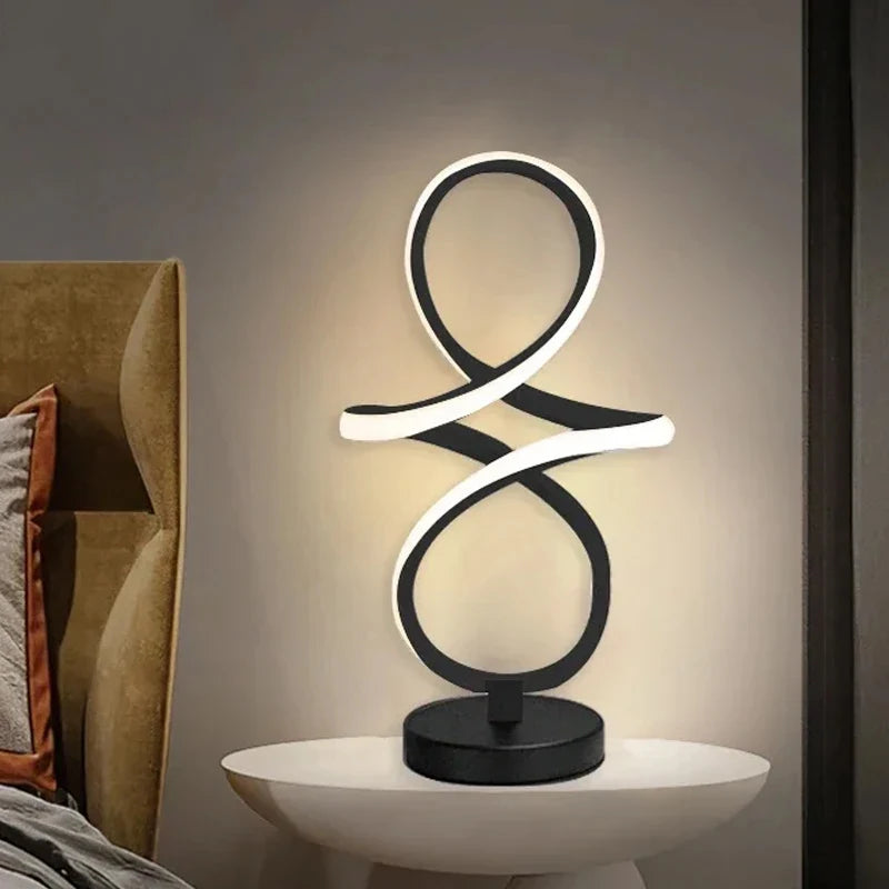 Modern Chrome Plated High Polished LED Table Lamp - Twisted Lines
