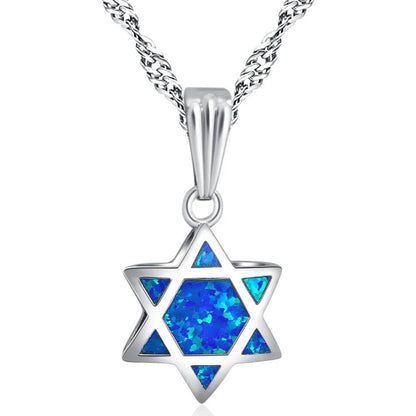 925S Star of David Blue Fire Opal Necklace - Shop Jobie