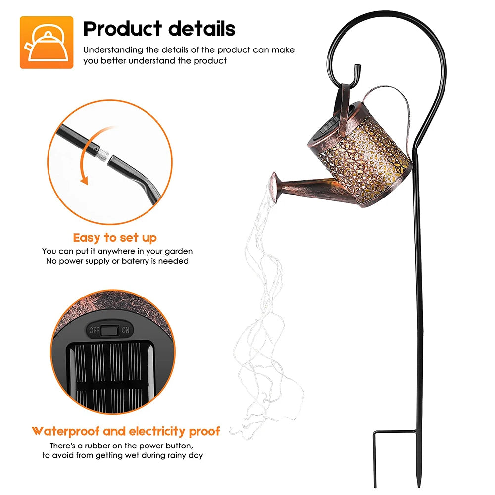 Solar Watering Can Hanging Kettle Lantern