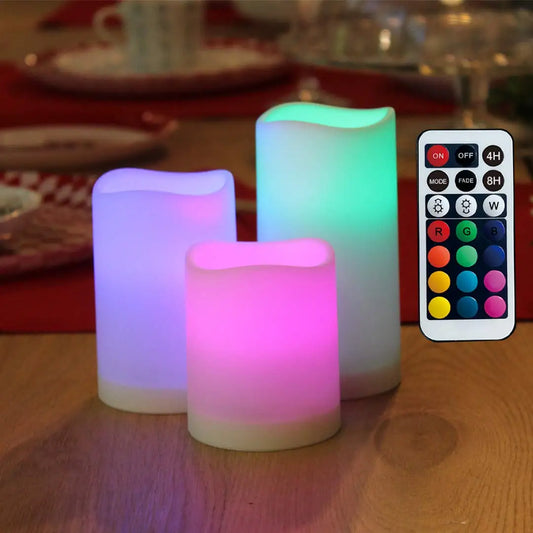 Flameless Color Changing LED Candles with Remote Control, 3 Pack