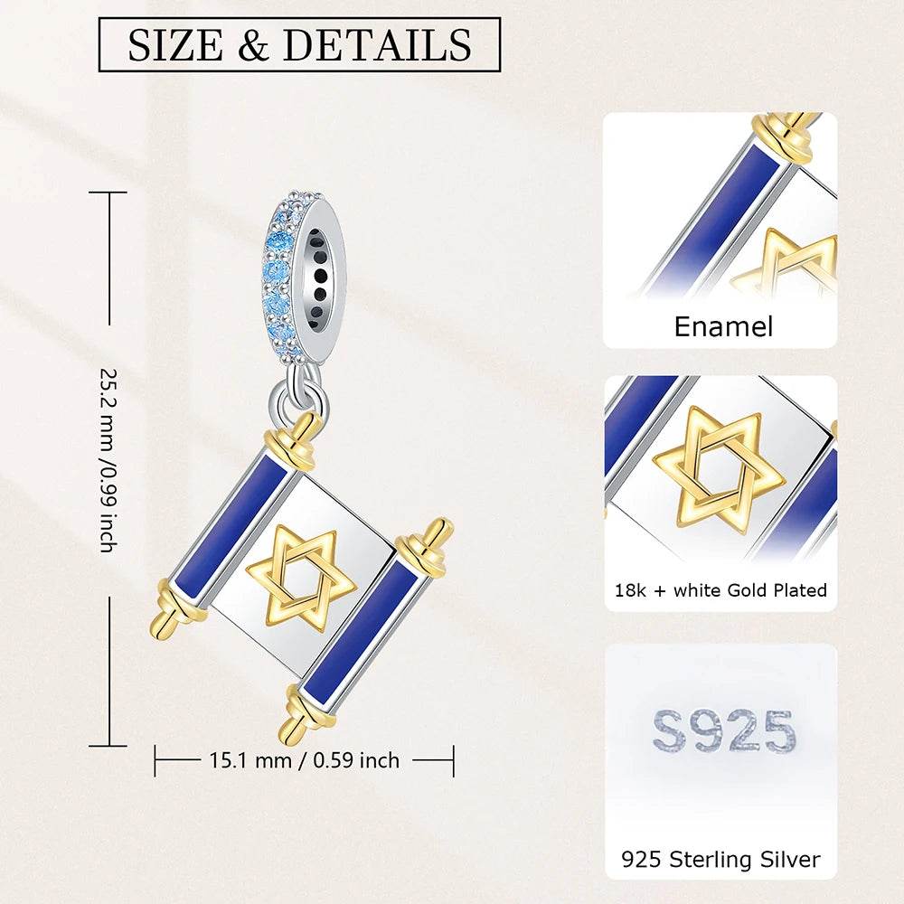 925S Jewish Scroll Bead With Cubic Zirconia Charm - Shop Jobie