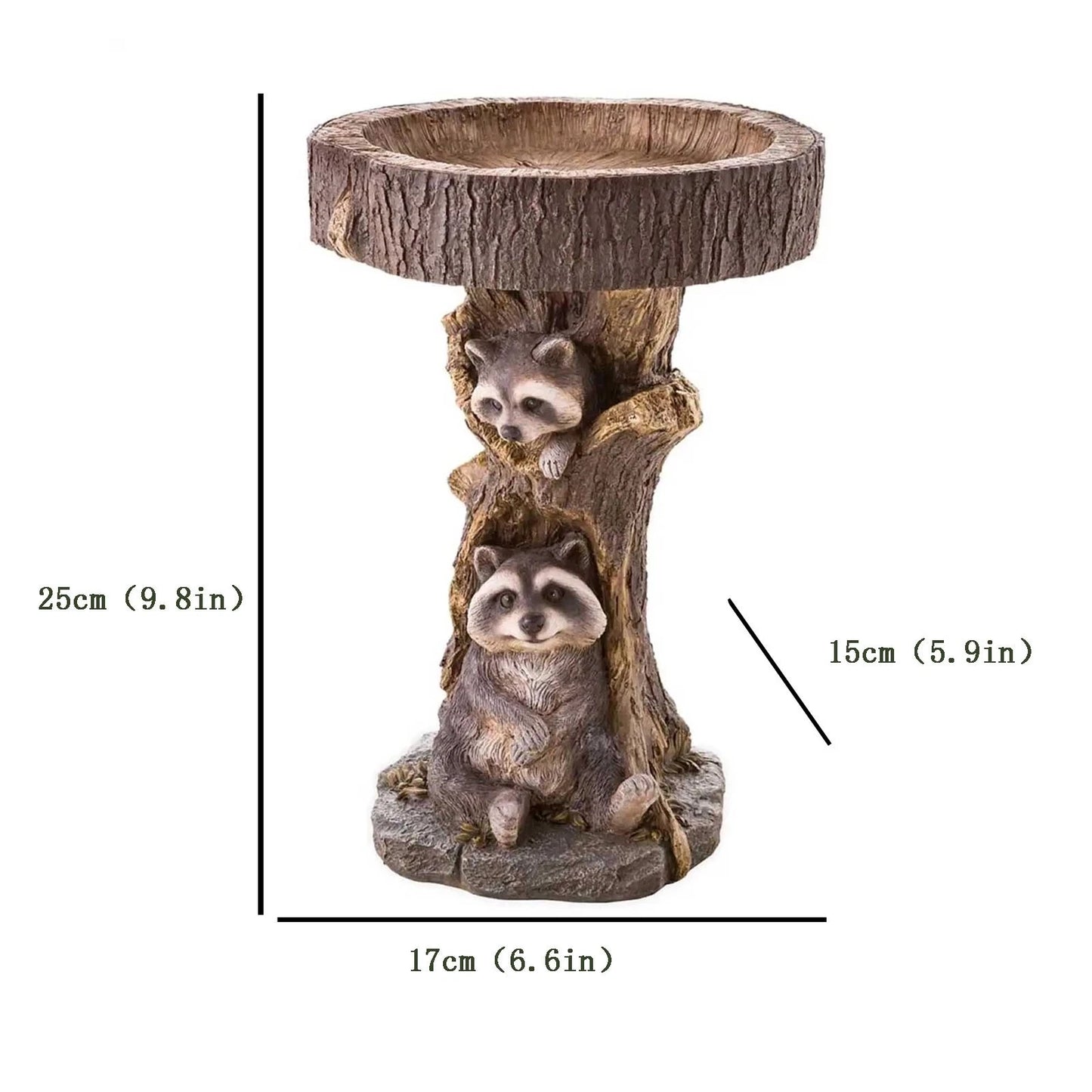 Resin Raccoon Statues Shallow Birdbath