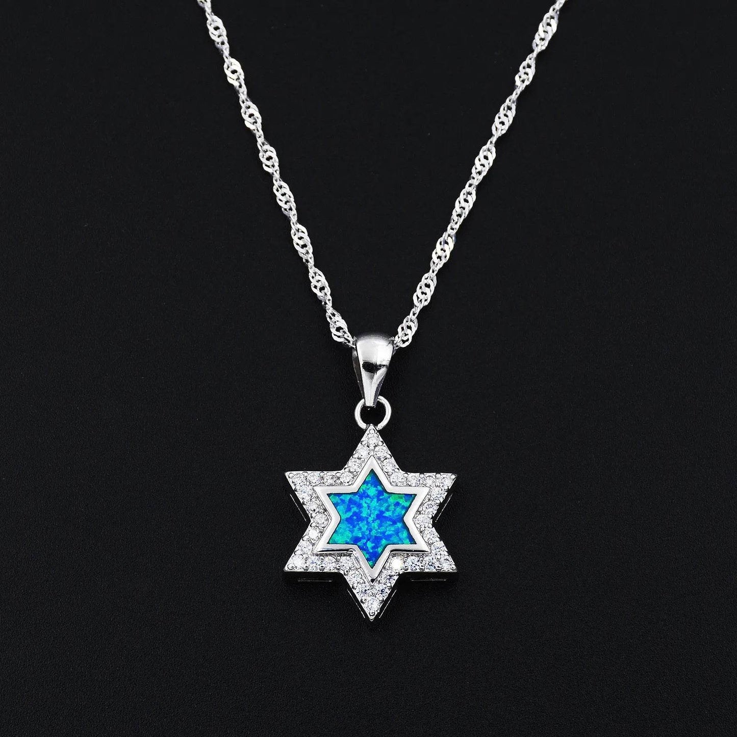 925S Star of David Blue Fire Opal Necklace - Shop Jobie
