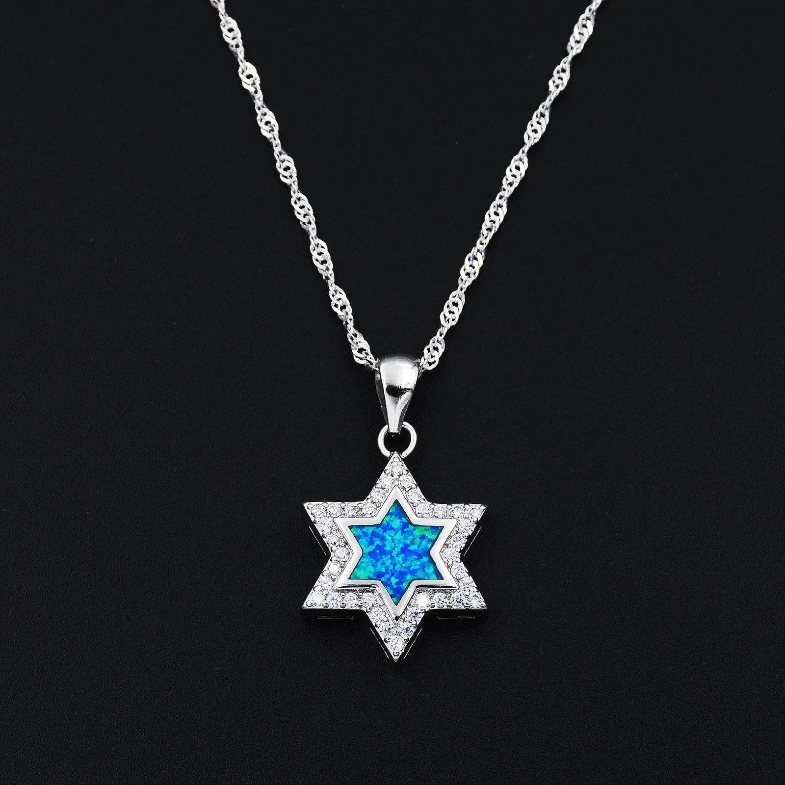 925S Star of David Blue Fire Opal Necklace - Shop Jobie