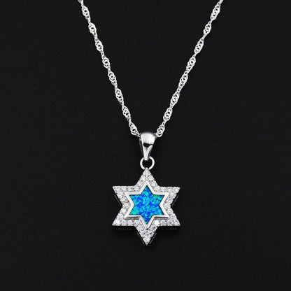 925S Star of David Blue Fire Opal Necklace - Shop Jobie