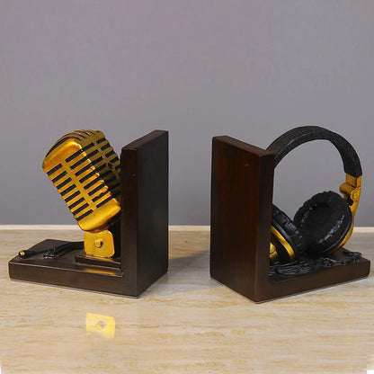 Bookends - Retro Microphone & Headphones