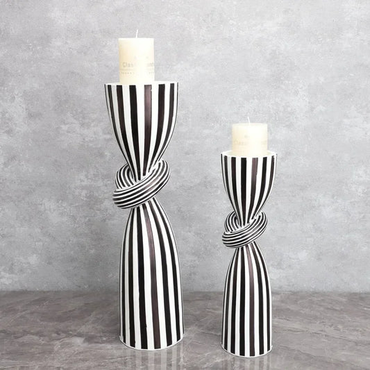Black and White Striped Twisted Rope Knot Candle Stand