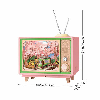 3D Wooden Puzzle DIY Kits - 283pc Sakura Dreamy Retro TV w/Lights