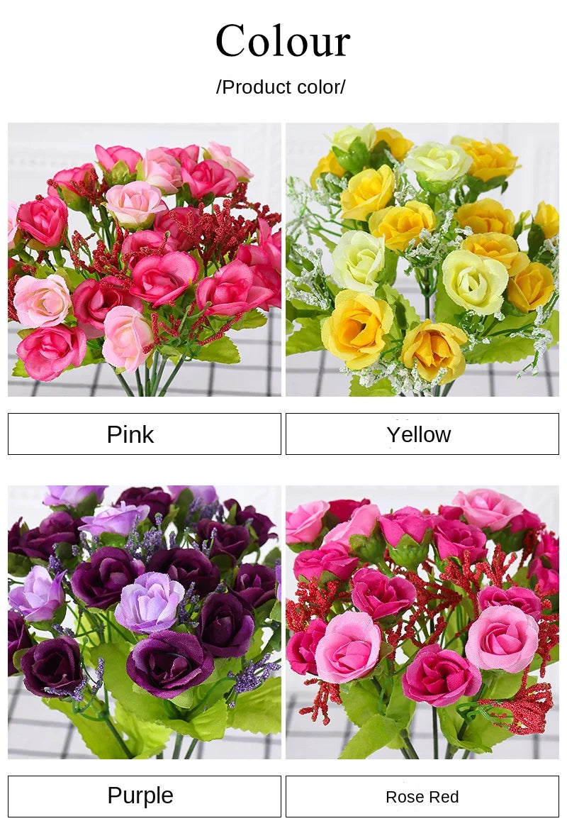 Silk Flower Bouquet - 7 Fork 21 Head Diamond Rose Flower